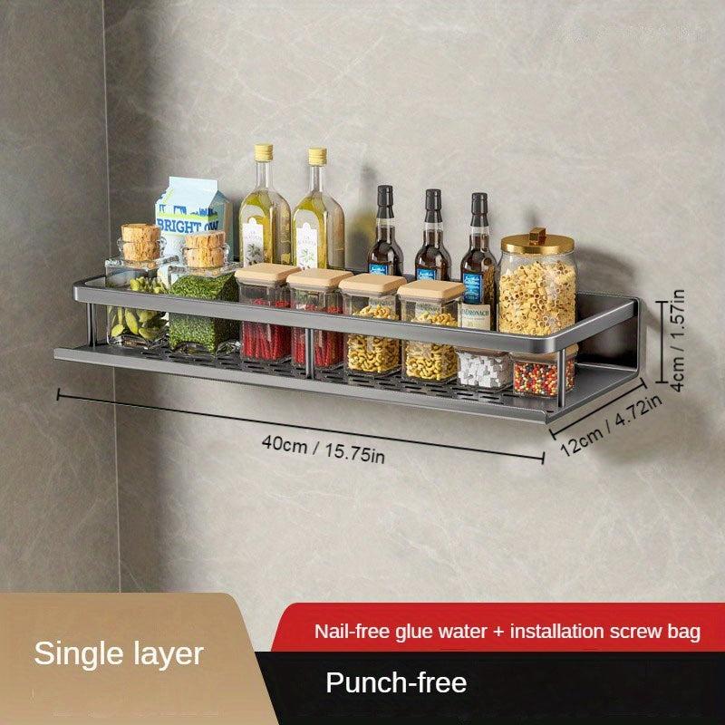 Spice Rack Organizer Wall Mount Towel Rod Hooks Grey Farmhouse Shelf