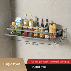 Spice Rack Organizer Wall Mount Towel Rod Hooks Grey Farmhouse Shelf
