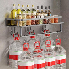 Spice Rack Organizer Wall Mount Towel Rod Hooks Grey Farmhouse Shelf