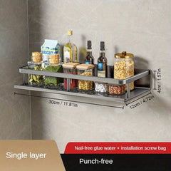 Spice Rack Organizer Wall Mount Towel Rod Hooks Grey Farmhouse Shelf