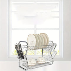 Large Capacity Metal Dish Storage Draining Rack