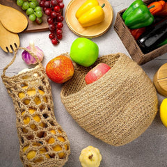 4pcs Wall Hanging Fruit Basket Boho Jute Baskets Pantry Storage Organizer