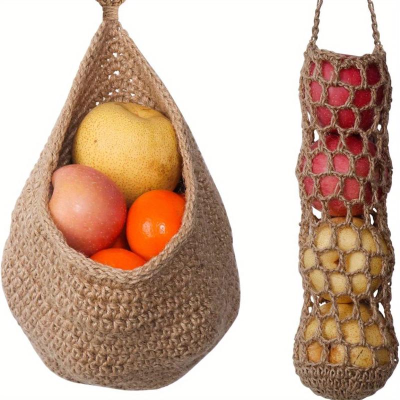 4pcs Wall Hanging Fruit Basket Boho Jute Baskets Pantry Storage Organizer