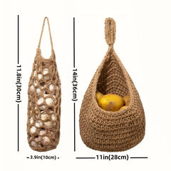 4pcs Wall Hanging Fruit Basket Boho Jute Baskets Pantry Storage Organizer