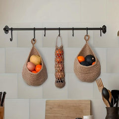 4pcs Wall Hanging Fruit Basket Boho Jute Baskets Pantry Storage Organizer