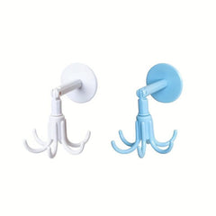 Rotating Punch Wall Shelf With Swivel Hooks