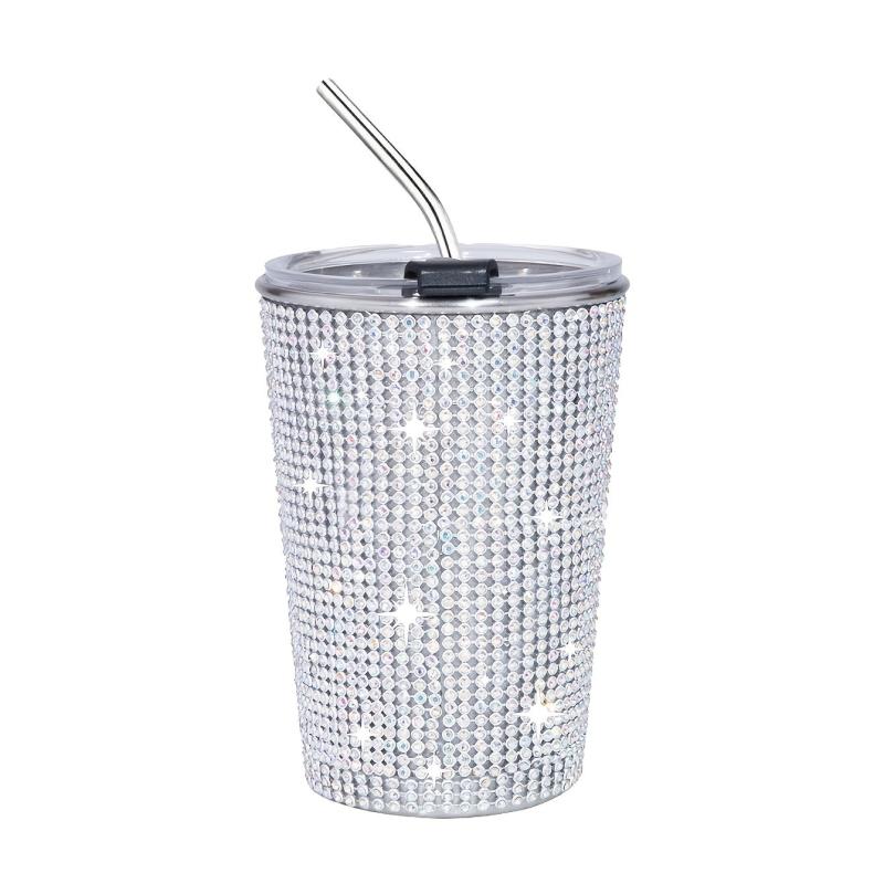 400ml Sparkling Stainless Steel Water Cup with Straw