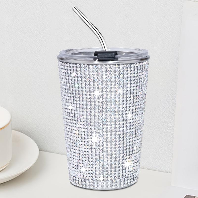 400ml Sparkling Stainless Steel Water Cup with Straw
