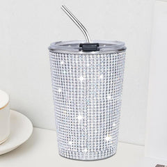 400ml Sparkling Stainless Steel Water Cup with Straw