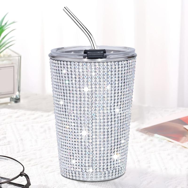 400ml Sparkling Stainless Steel Water Cup with Straw