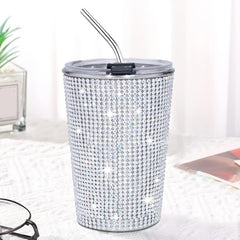 400ml Sparkling Stainless Steel Water Cup with Straw