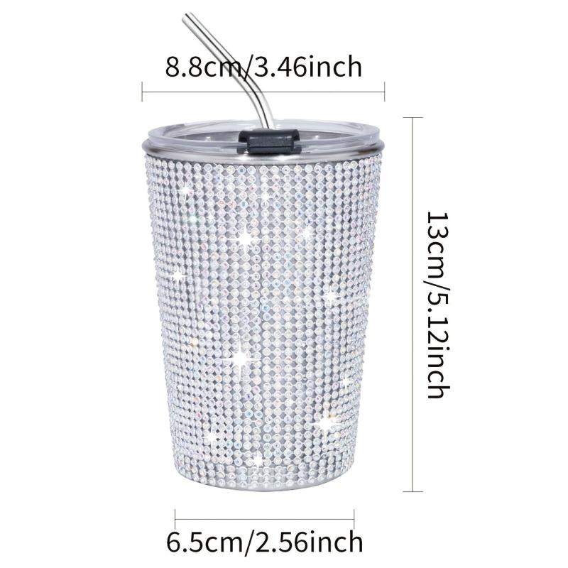 400ml Sparkling Stainless Steel Water Cup with Straw