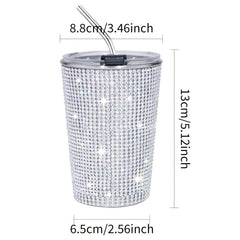 400ml Sparkling Stainless Steel Water Cup with Straw