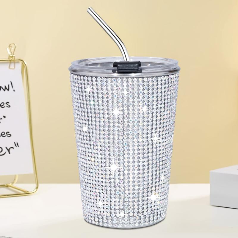 400ml Sparkling Stainless Steel Water Cup with Straw