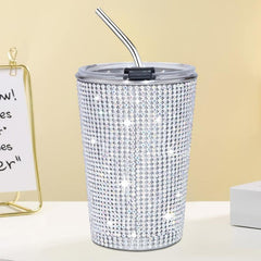 400ml Sparkling Stainless Steel Water Cup with Straw