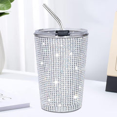 400ml Sparkling Stainless Steel Water Cup with Straw