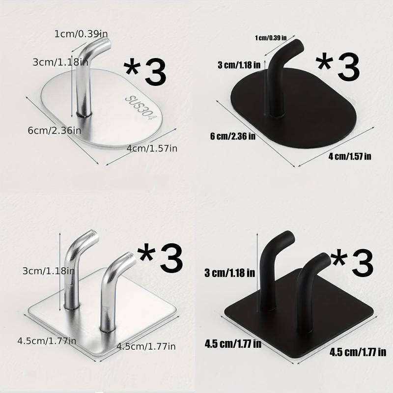 3pcs Adhesive Hooks Stainless Steel Heavy Duty Stick On Wall Hooks
