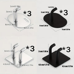 3pcs Adhesive Hooks Stainless Steel Heavy Duty Stick On Wall Hooks