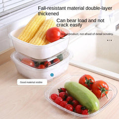 Vegetable Washing Basin Drain Basket Double Layer With Lid Fresh keeping Box