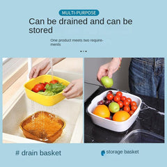 Vegetable Washing Basin Drain Basket Double Layer With Lid Fresh keeping Box