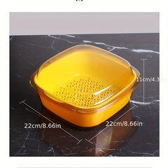 Vegetable Washing Basin Drain Basket Double Layer With Lid Fresh keeping Box