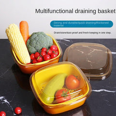 Vegetable Washing Basin Drain Basket Double Layer With Lid Fresh keeping Box