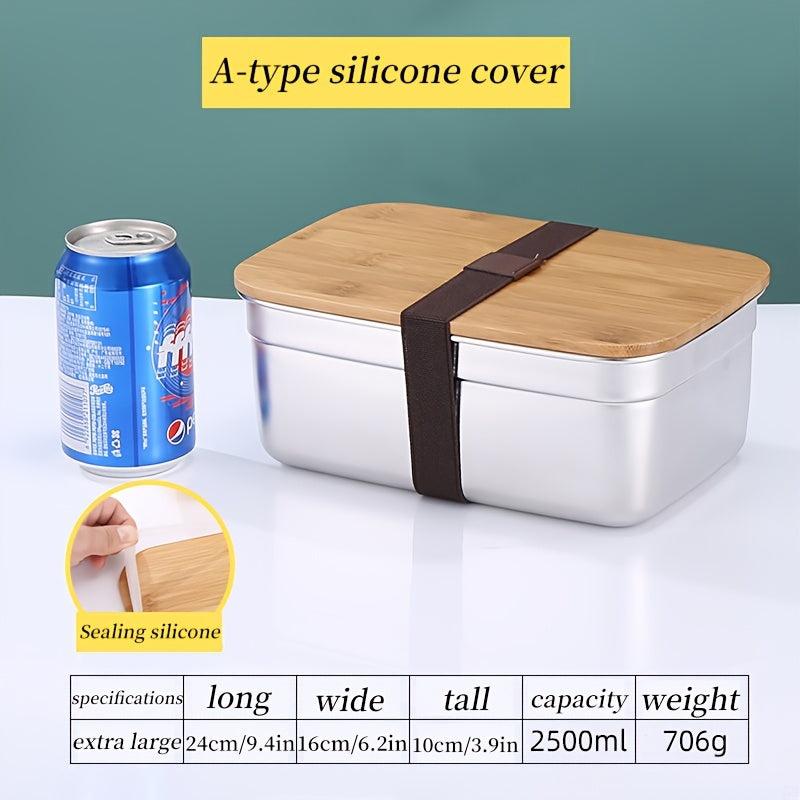 Bamboo Covered Stainless Steel Lunch Box with Wood Lid