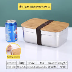 Bamboo Covered Stainless Steel Lunch Box with Wood Lid