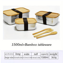 Bamboo Covered Stainless Steel Lunch Box with Wood Lid