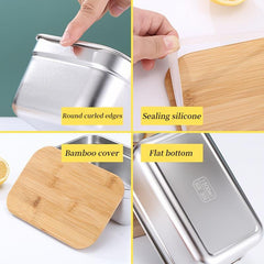 Bamboo Covered Stainless Steel Lunch Box with Wood Lid