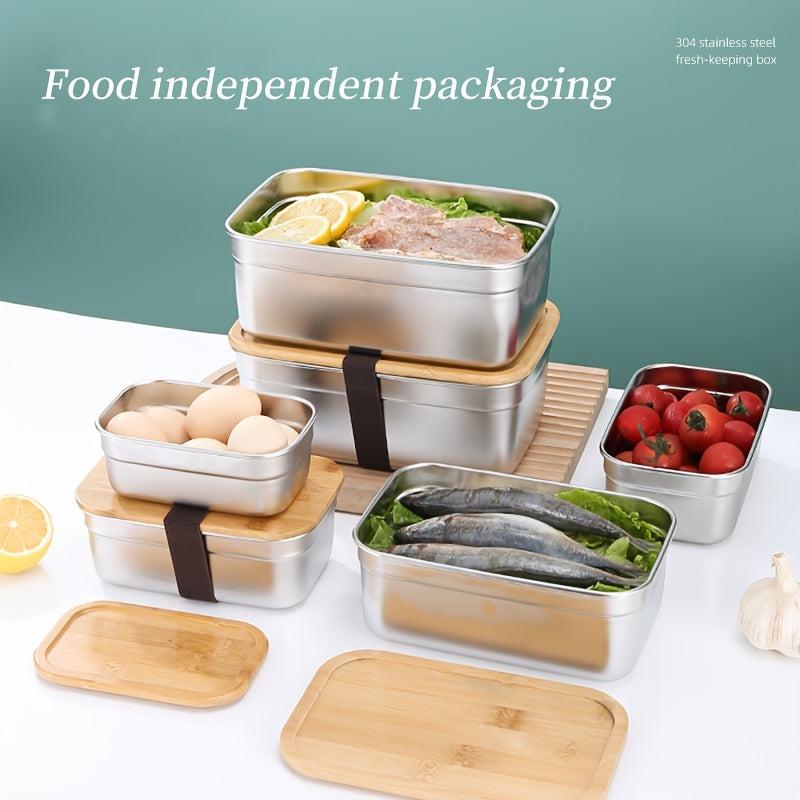 Bamboo Covered Stainless Steel Lunch Box with Wood Lid