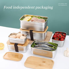 Bamboo Covered Stainless Steel Lunch Box with Wood Lid