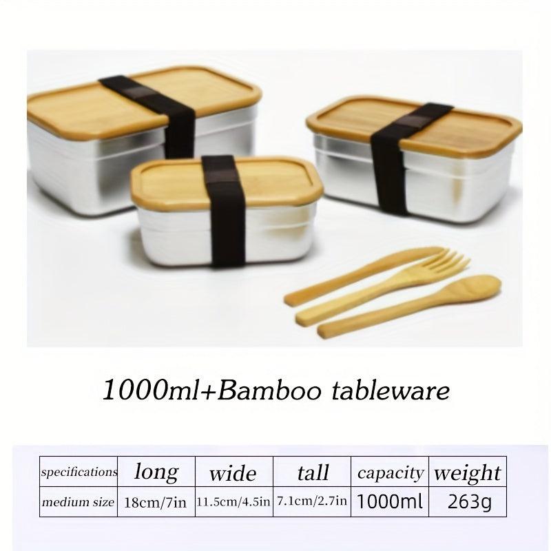 Bamboo Covered Stainless Steel Lunch Box with Wood Lid