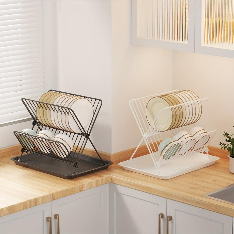 X-Shaped Kitchen Dish Storage & Draining Rack Large Capacity Tableware Shelf