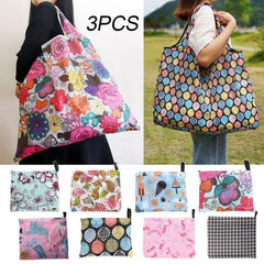 3pcs Floral Print Reusable Shopping Tote Bag Large Capacity Foldable Handbag