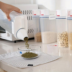 Large Capacity Rice Bucket with Measuring Cup, Airtight Rice Dispenser
