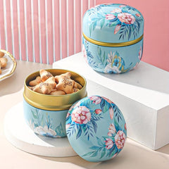 Round Metal Tea Canister with Lids for Coffee & Candy Storage