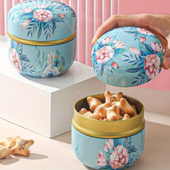 Round Metal Tea Canister with Lids for Coffee & Candy Storage