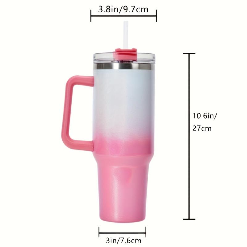 40oz Gradient Tumbler Stainless Steel Thermal Bottle Lid Handle Drinking Cup