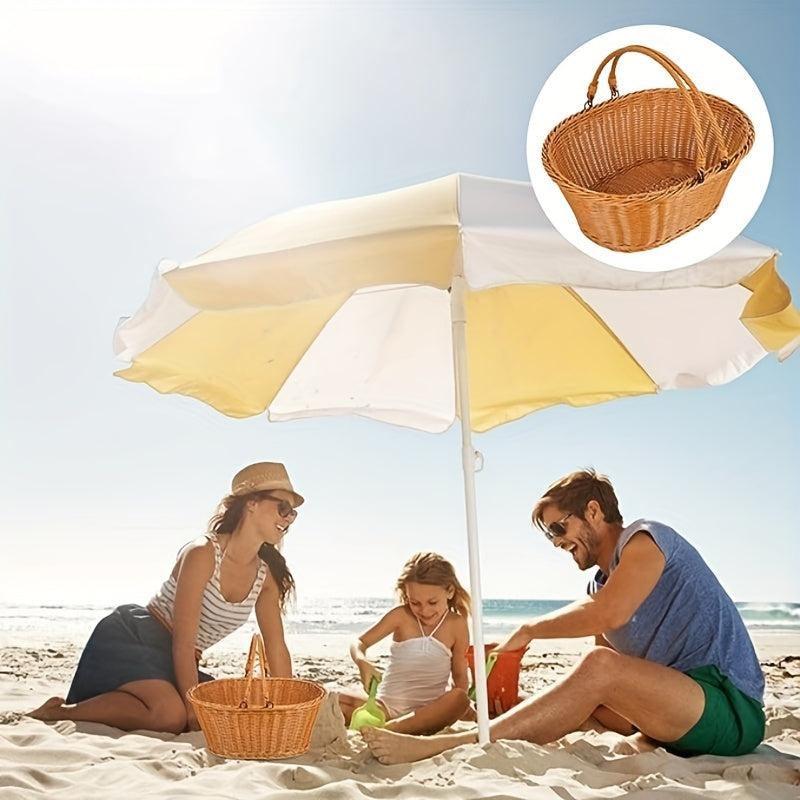 Rattan Picnic Basket Outdoor Retro Style Hand-Woven Gift Basket