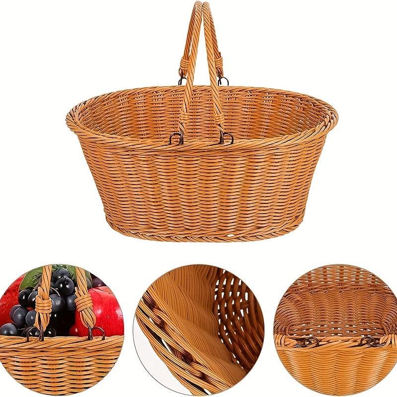 Rattan Picnic Basket Outdoor Retro Style Hand-Woven Gift Basket