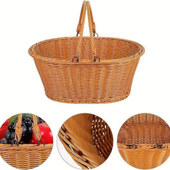 Rattan Picnic Basket Outdoor Retro Style Hand-Woven Gift Basket