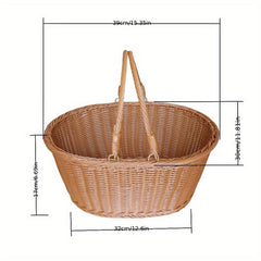 Rattan Picnic Basket Outdoor Retro Style Hand-Woven Gift Basket