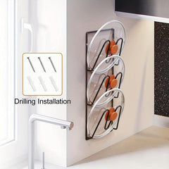 3 Tier Pot Lid Organizer Rack Wall Door Mounted Rustproof