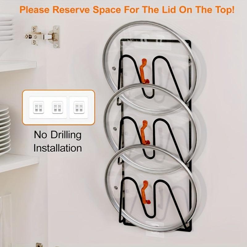 3 Tier Pot Lid Organizer Rack Wall Door Mounted Rustproof