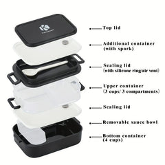 Double Layer Bento Lunch Box With Fork And Spoon - Leakproof Food Container