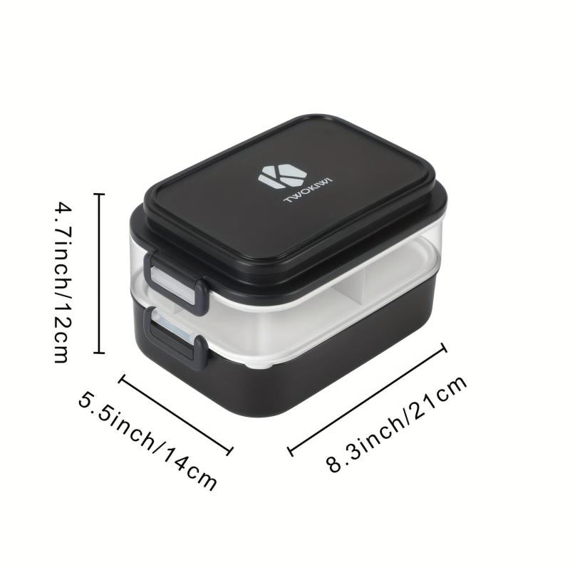 Double Layer Bento Lunch Box With Fork And Spoon - Leakproof Food Container