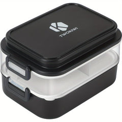 Double Layer Bento Lunch Box With Fork And Spoon - Leakproof Food Container