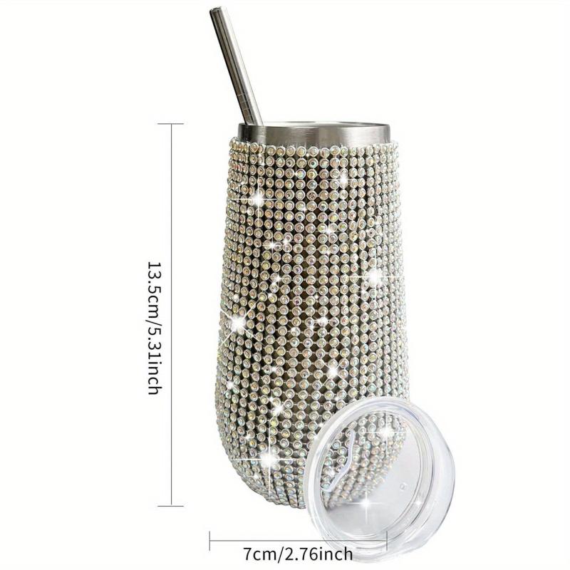 Bling Wine Tumbler 6 Oz Stainless Steel Diamond Glitter Vacuum Tumbler