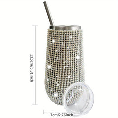 Bling Wine Tumbler 6 Oz Stainless Steel Diamond Glitter Vacuum Tumbler